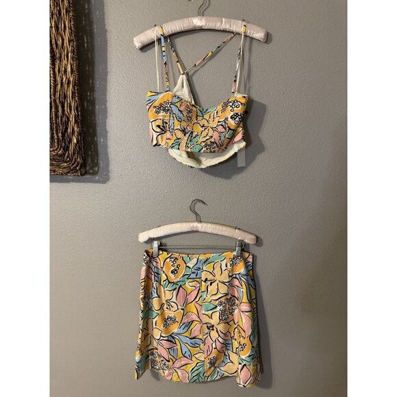 ASTR The Label Covina Tropical Print Skirt & Top Set M Medium Linen NEW